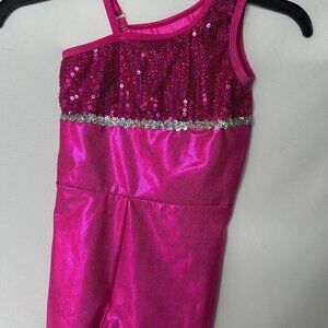 Pink Sequin Biketard with Sequin Shorts